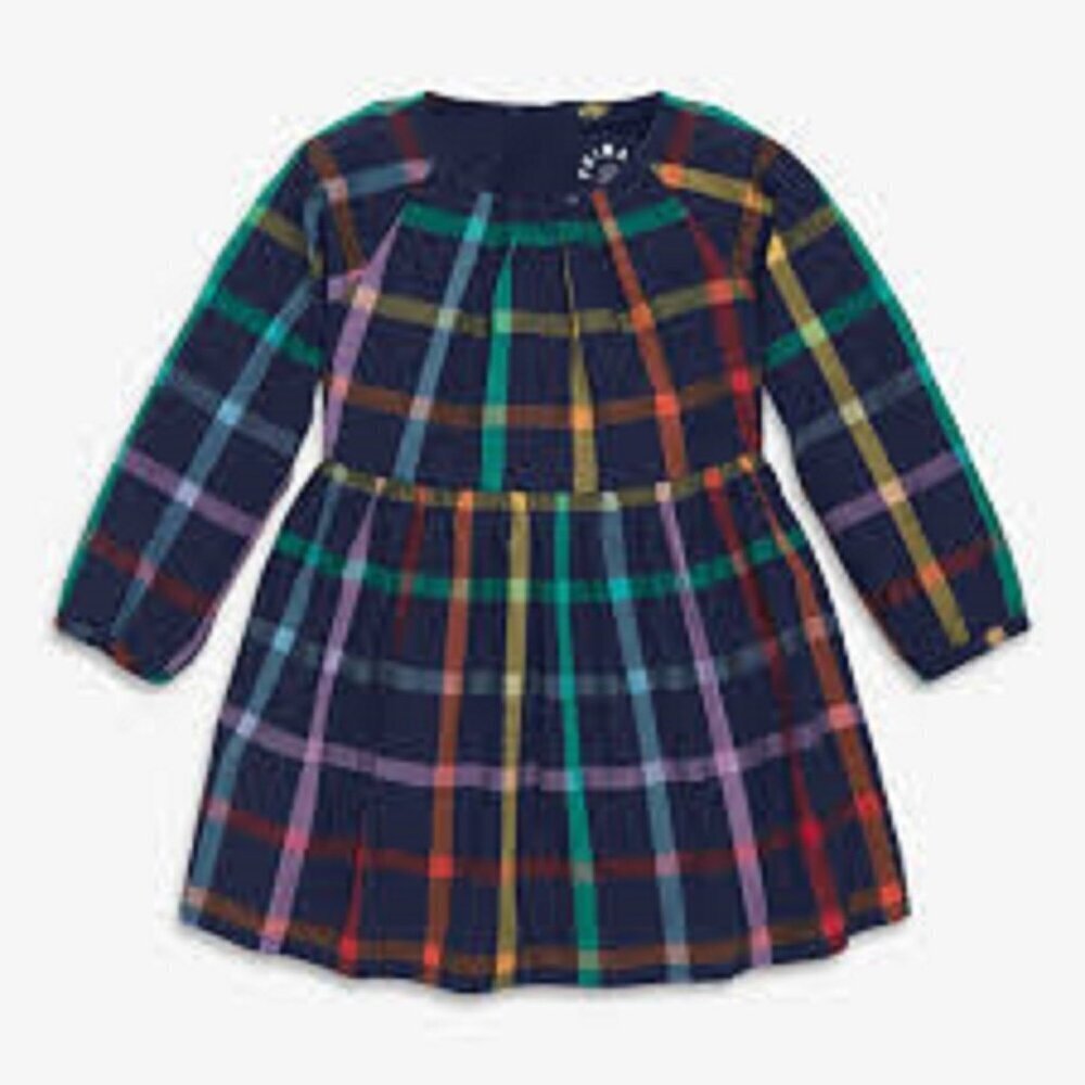Primary Kids Girls Blue Rainbow Plaid Perfect Pocket Dress 12 / 18 Months